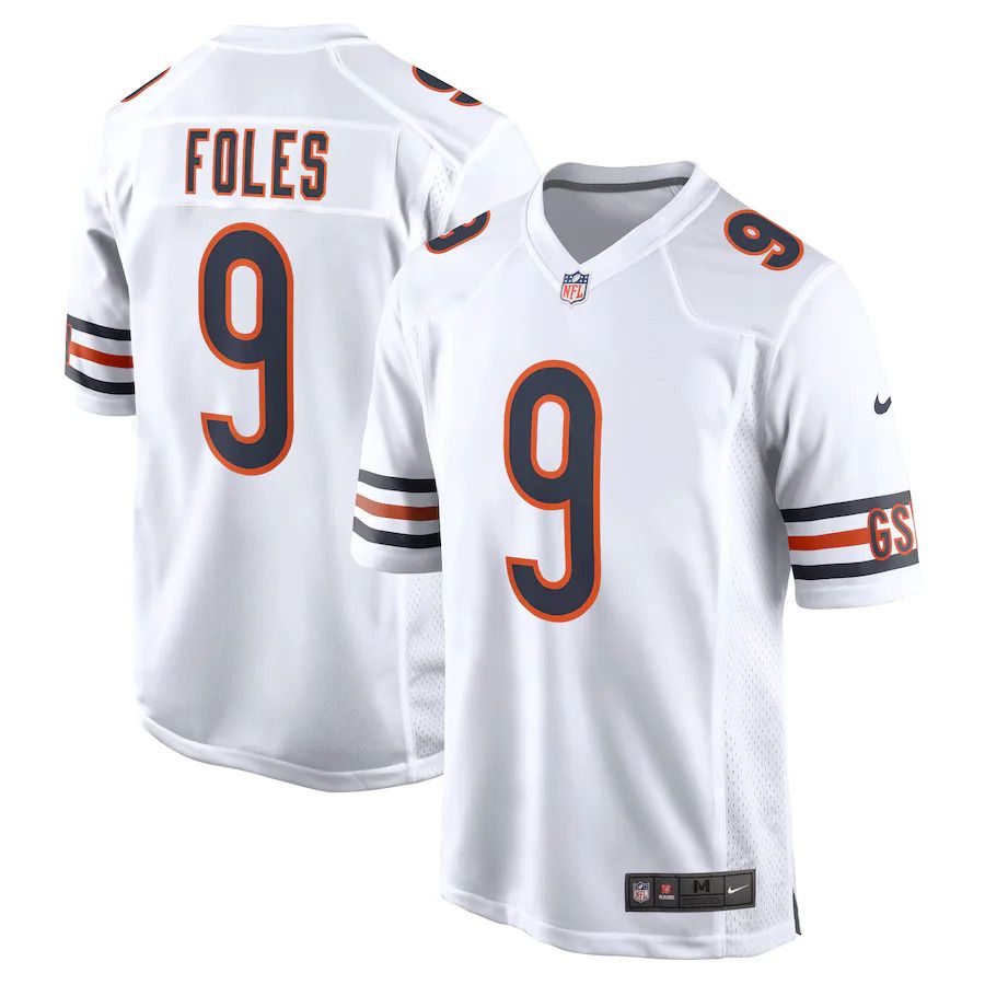 Men Chicago Bears #9 Nick Foles Nike White Game NFL Jersey